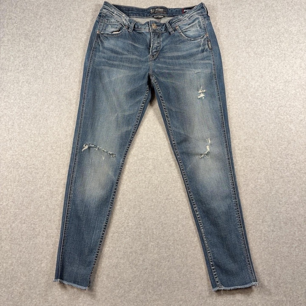 Silver Jeans Co Boyfriend Jeans Womens 27x25 Medium Blue Distressed Stretch